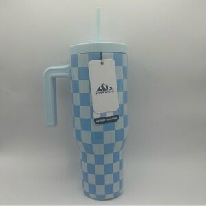 Hydrapeak Artisan Collection 40oz Tumbler Blue Checkered Insulated Handle Straw